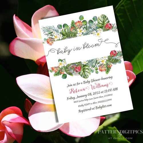 Baby in Bloom Palm Greenery Tropical Floral Shower Invitation