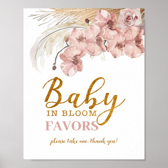 Baby in Bloom Pampas Favor Sign Floral (Front)