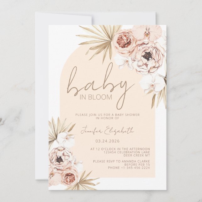 Baby in Bloom Pampas Grass Boho Baby Shower Invitation (Front)