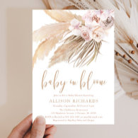 Baby in bloom pampas grass boho girl baby shower invitation