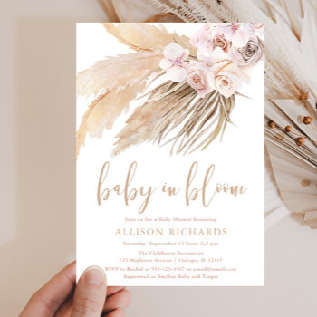 Baby In Bloom Pampas Grass Boho Girl Baby Shower Invitation by StyleswithCharm at Zazzle