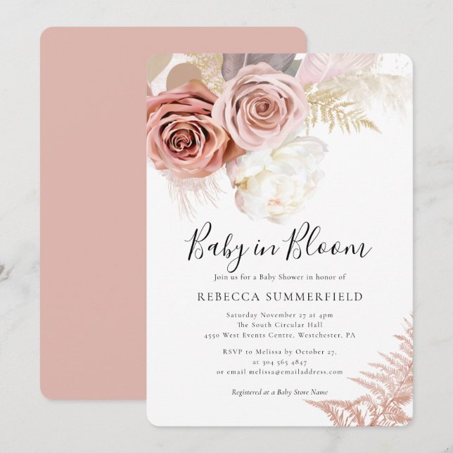 Baby in Bloom Pampas Grass Boho Girl Shower Invitation (Front/Back)