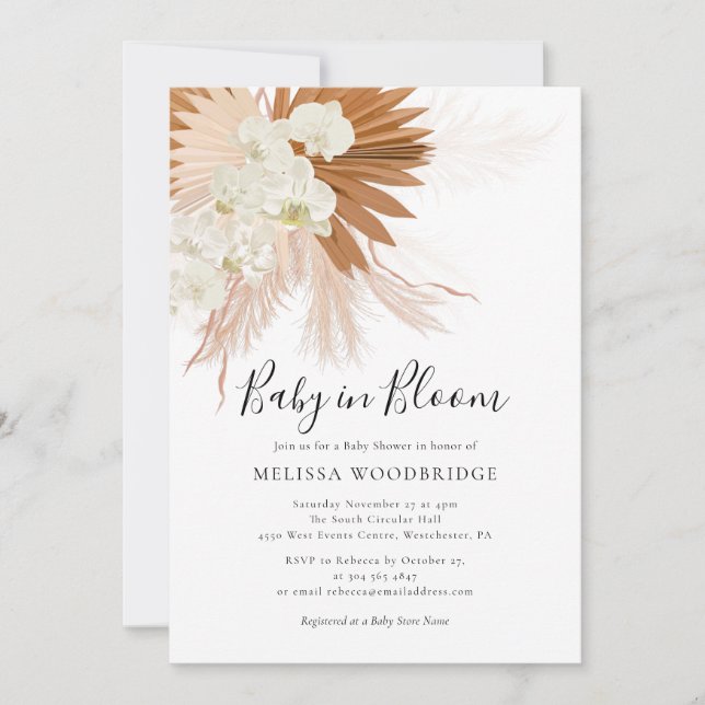Baby in Bloom Pampas Grass Fall Shower Invitation (Front)