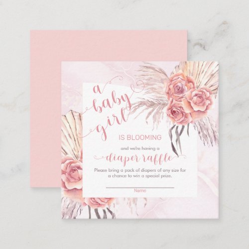 Baby in Bloom Pampas Grass Pink Rose Diaper Raffle Enclosure Card