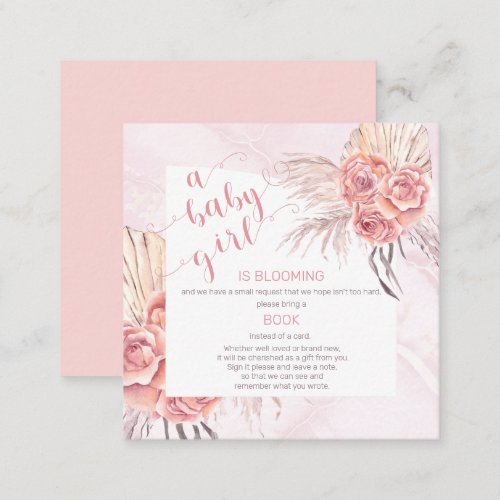 Baby in Bloom Pampas Grass Pink Roses Book Request Enclosure Card