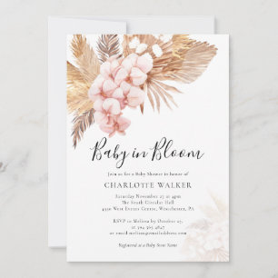 Baby in Bloom Pampas Pink Floral Fall Shower  Invitation