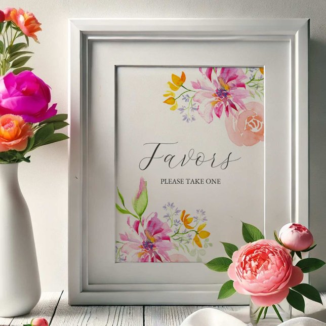 Baby In Bloom Party Favors Poster (baby in bloom party posters features a watercolor floral favors sign.)