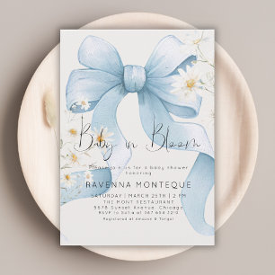 Baby in Bloom Pastel Blue Bow Floral Baby Shower Invitation