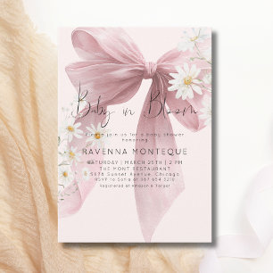 Baby in Bloom Pastel Blush Bow Floral Baby Shower Invitation