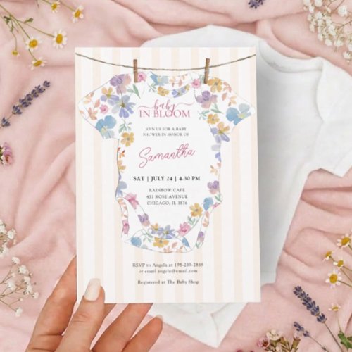 Baby In Bloom Pastel Clothes Line Baby Shower Invitation