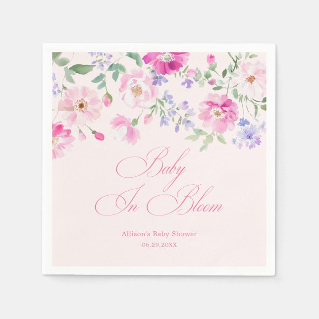 Baby In Bloom Pastel Pink Floral Baby Shower Napkins (Front)