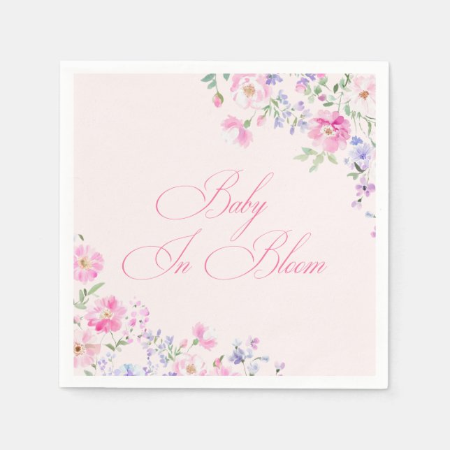 Baby In Bloom Pastel Pink Floral Baby Shower Napkins (Front)