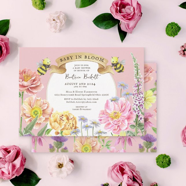 Baby in Bloom Pastel Pink Wildflower Baby Shower Invitation (Creator Uploaded)