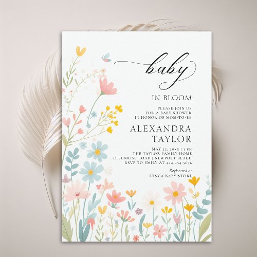 Baby in Bloom Pastel Wildflowers Baby Girl Shower Invitation