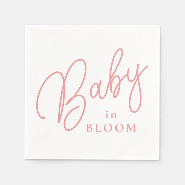 Baby in Bloom Peach Color Hand Lettered Script Napkins (Front)