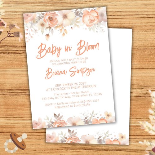 Baby in Bloom Peach Floral Baby Shower Invitation