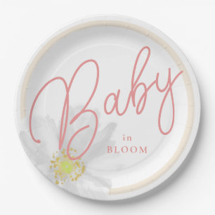 Baby in Bloom Peach White Daisy Theme Paper Plates