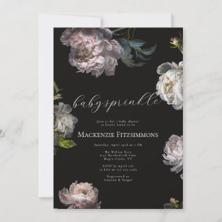 Baby in Bloom Peony Dark Floral Baby Sprinkle Invitation