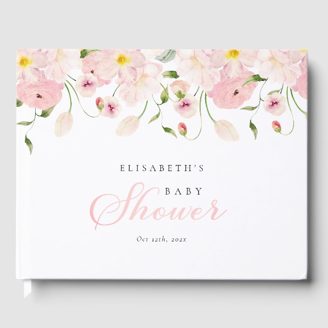Baby in Bloom Pink Baby Shower Guest Book (Front)