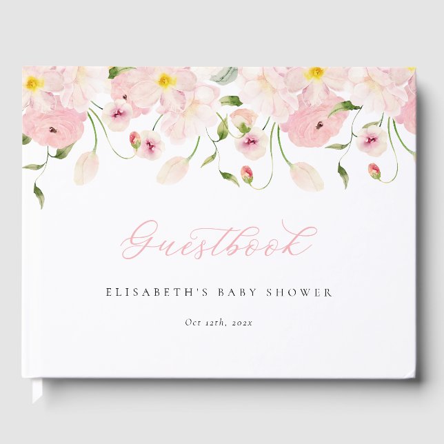 Baby in Bloom Pink Baby Shower Guest Book (Front)