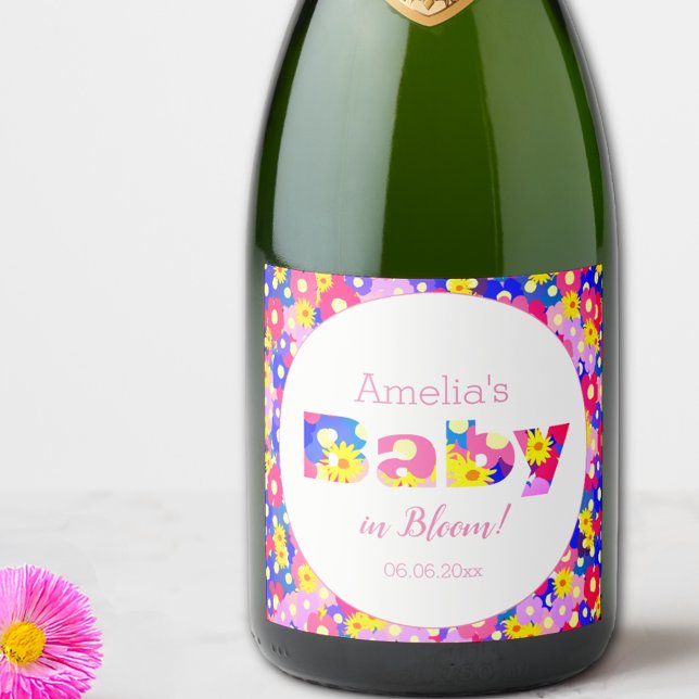 Baby in Bloom Pink Baby Shower Sparkling Wine Label (Creator Uploaded)