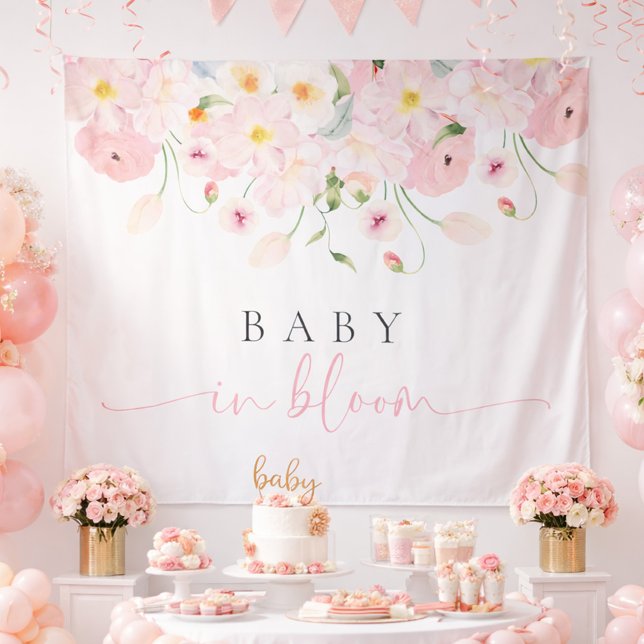 Baby In Bloom Pink Baby Shower Tapestry (Creator Uploaded)