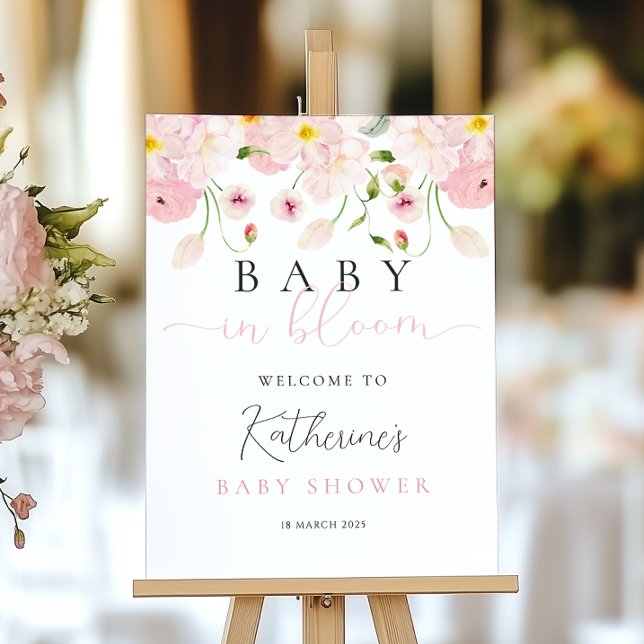 Baby In Bloom Pink Baby Shower Welcome Sign (Creator Uploaded)