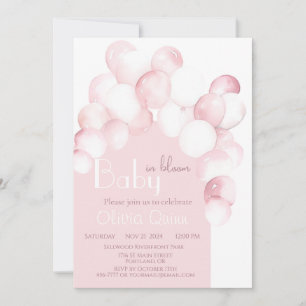 Baby in Bloom pink balloons arch baby shower Invitation