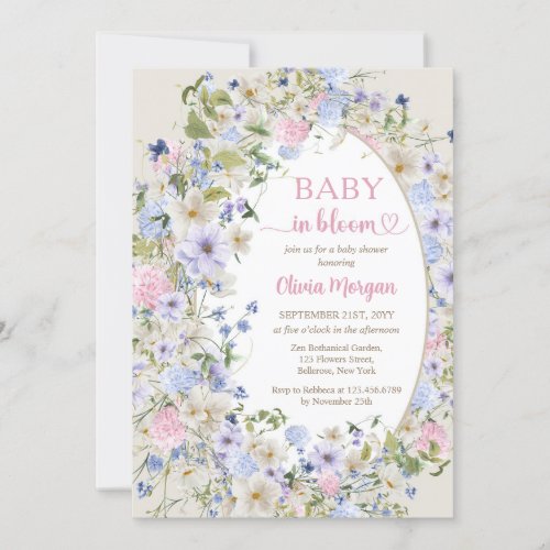 Baby in bloom pink blue purple Wildflowers arch  Invitation