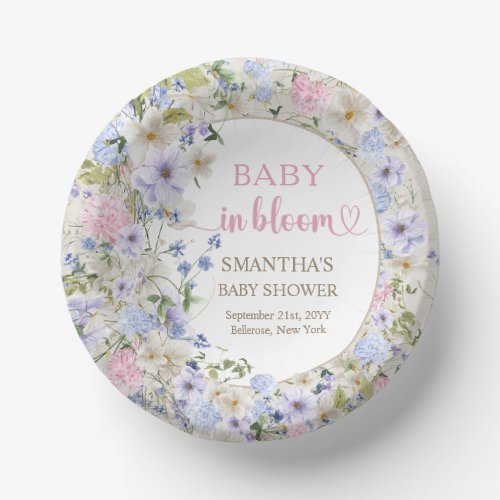 Baby in bloom pink blue purple Wildflowers arch  Paper Bowls