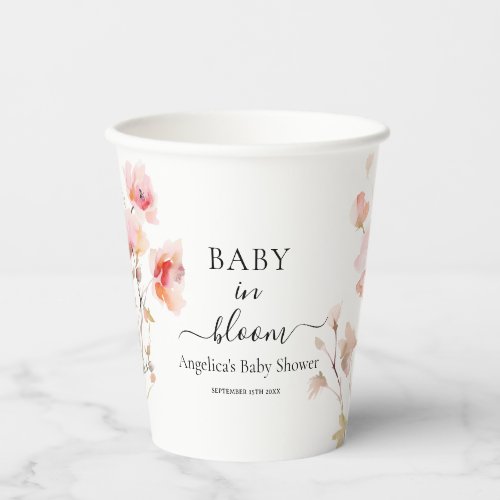 BABY IN BLOOM PINK BLUSH WATERCOLOR MEADOW FLOWERS PAPER CUPS