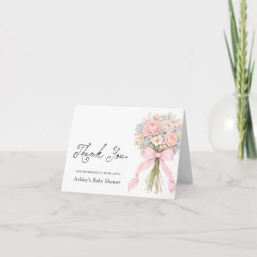 Baby in Bloom Pink Bow Baby Baby Shower Thank You Card