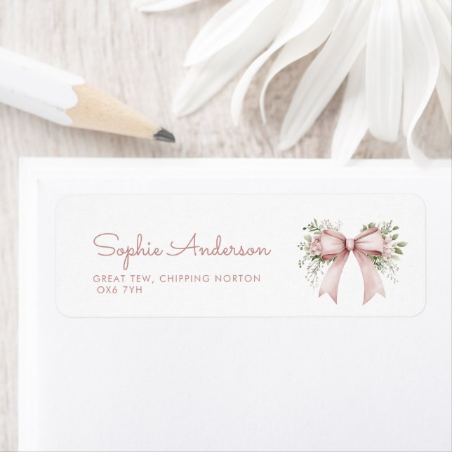 Baby In Bloom Pink Bow Baby Shower Address Label (Insitu)