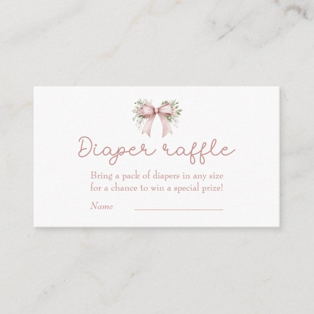 Baby In Bloom Pink Bow Baby Shower Diaper Raffle Enclosure Card (Front)