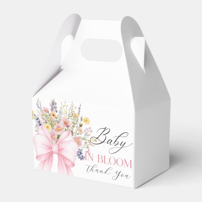 Baby In Bloom Pink Bow Baby Shower Favor Boxes (Front Side)