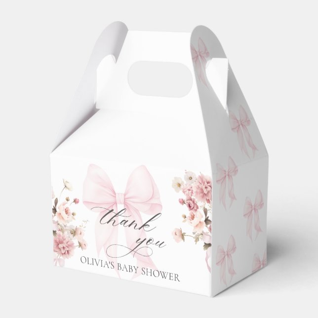 Baby In Bloom Pink Bow Baby Shower Favor Boxes (Front Side)
