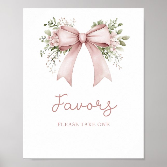 Baby In Bloom Pink Bow Baby Shower Favors Poster (Front)