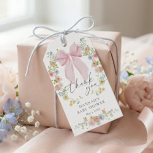 Baby in Bloom Pink Bow Baby Shower Gift Tags