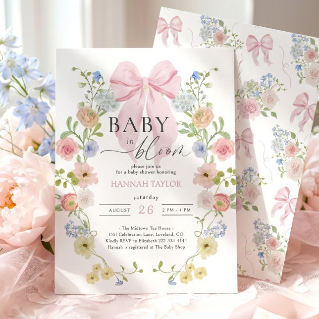 Baby in Bloom Pink Bow Baby Shower Invitation (Creator Uploaded)