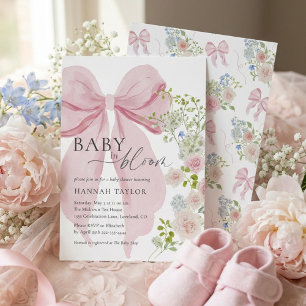 Baby in Bloom Pink Bow Baby Shower Invitation
