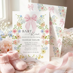 Baby in Bloom Pink Bow Baby Shower Invitation