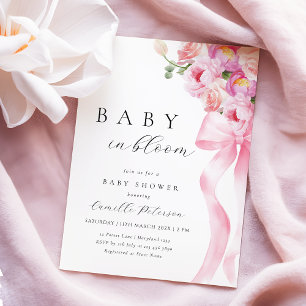 Baby In Bloom Pink Bow Baby Shower Invitation