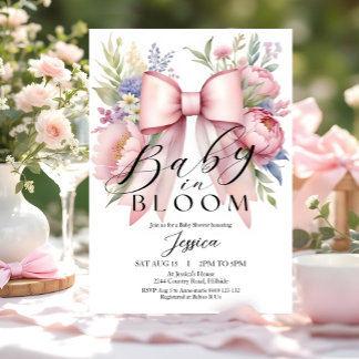 Baby in Bloom Pink Bow Baby Shower Invitation
