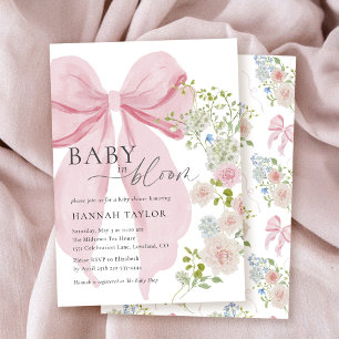 Baby in Bloom Pink Bow Baby Shower Invitation