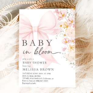Baby In Bloom Pink Bow Baby Shower Invitation