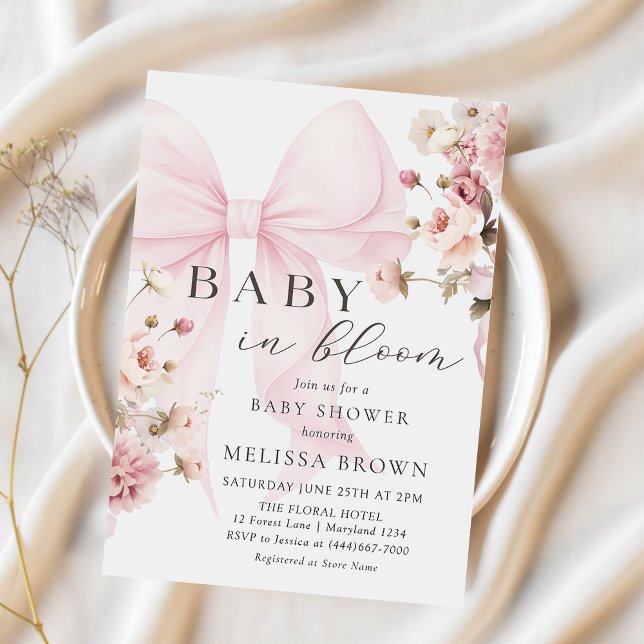 Baby In Bloom Pink Bow Baby Shower Invitation (Creator Uploaded)