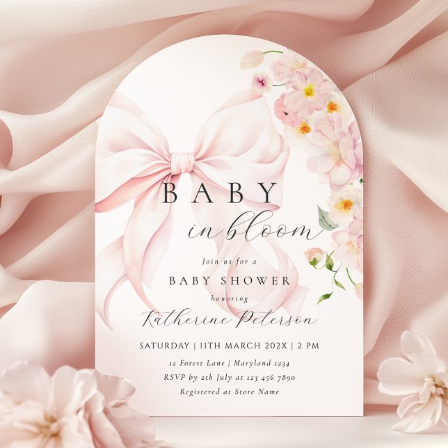 Baby In Bloom Pink Bow Baby Shower Invitation (Creator Uploaded)