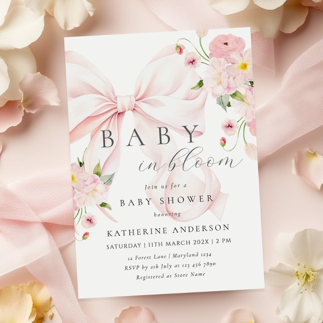 Baby In Bloom Pink Bow Baby Shower Invitation (Creator Uploaded)