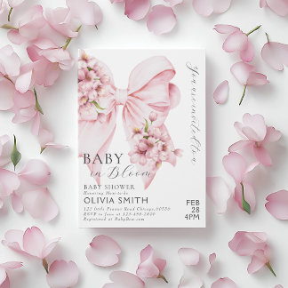 Baby in Bloom Pink Bow Baby Shower Invitation