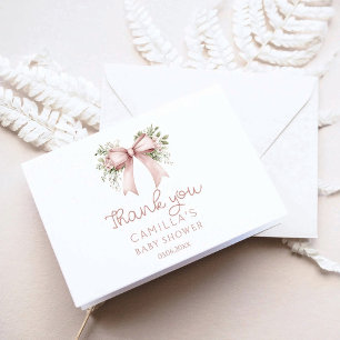 Baby In Bloom Pink Bow Baby Shower Letterpress Thank You Card